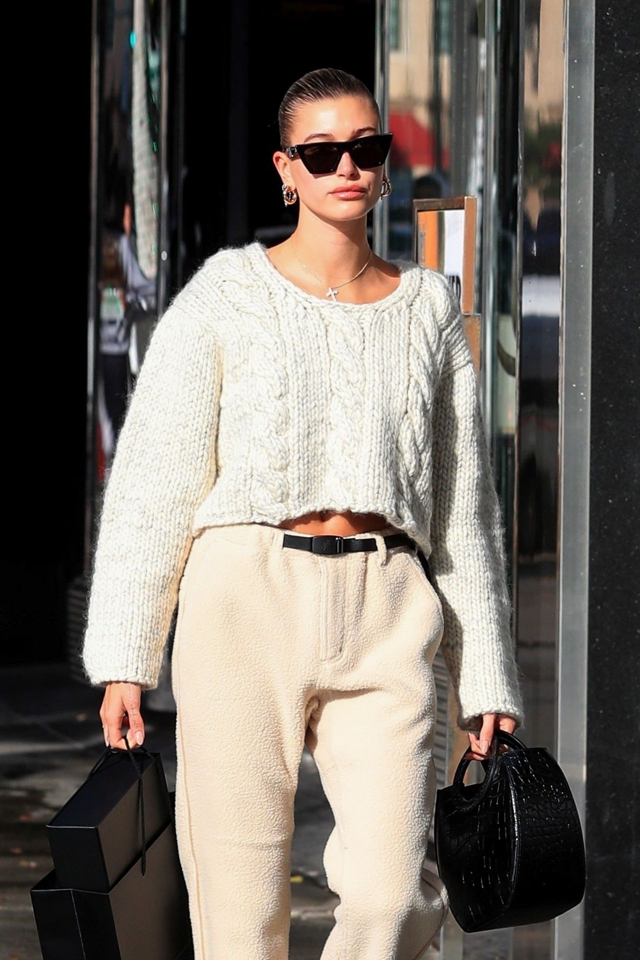 Hailey Rhode Bieber in Knitted Crochet Sweater Top - Beverly Hills 12 ...