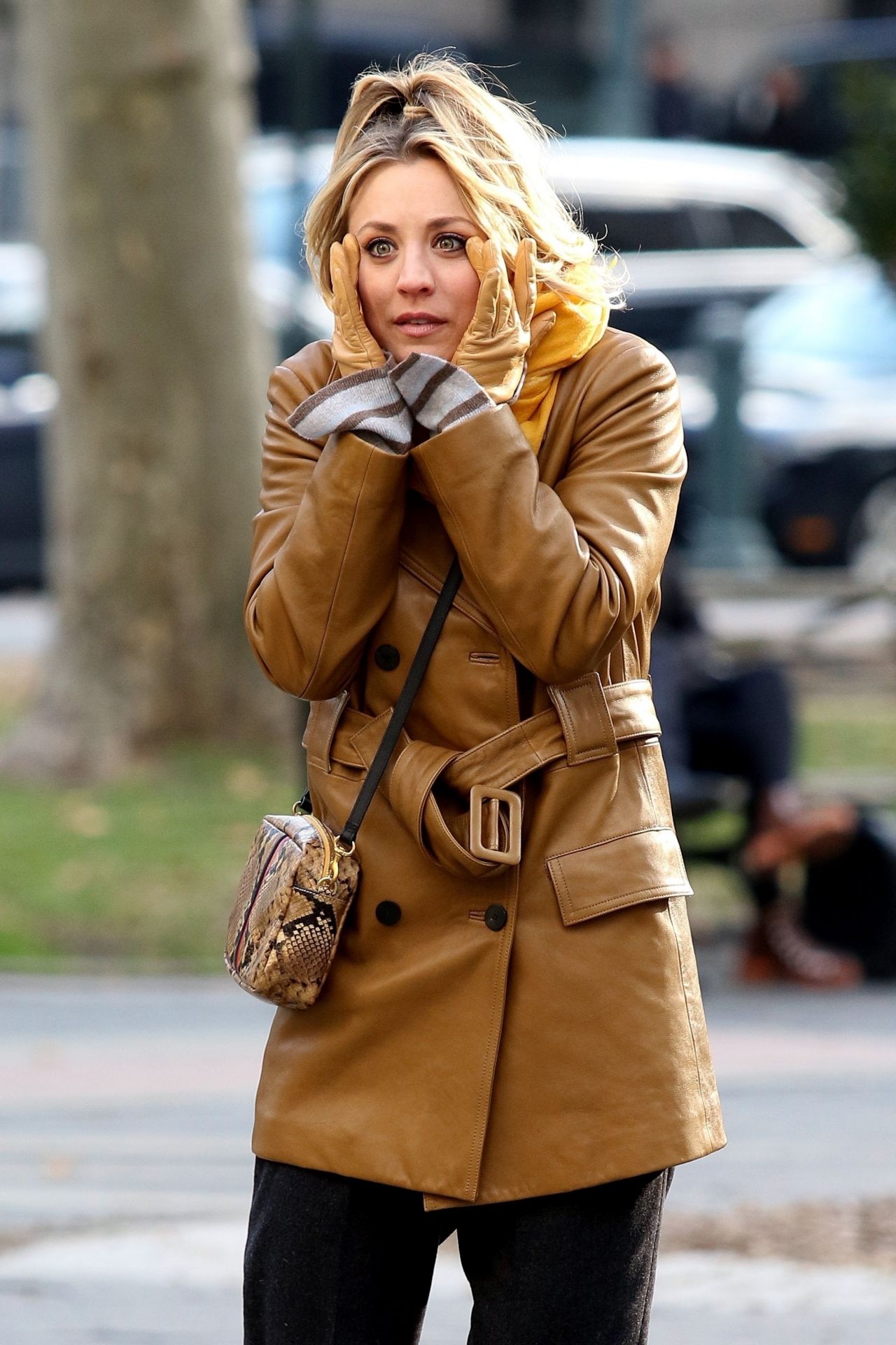KALEY CUOCO on the Set of The Flight Attendant in New York 