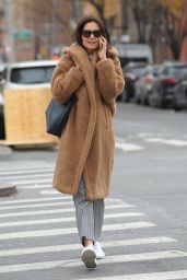 Katie Holmes in a Faux Fur Coat and Checked Trousers - Out in NYC 12/06/2019