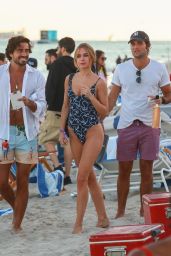 Kimberley Garner in a Blue Swimsuit on the Beach in Miami 12/06/2019