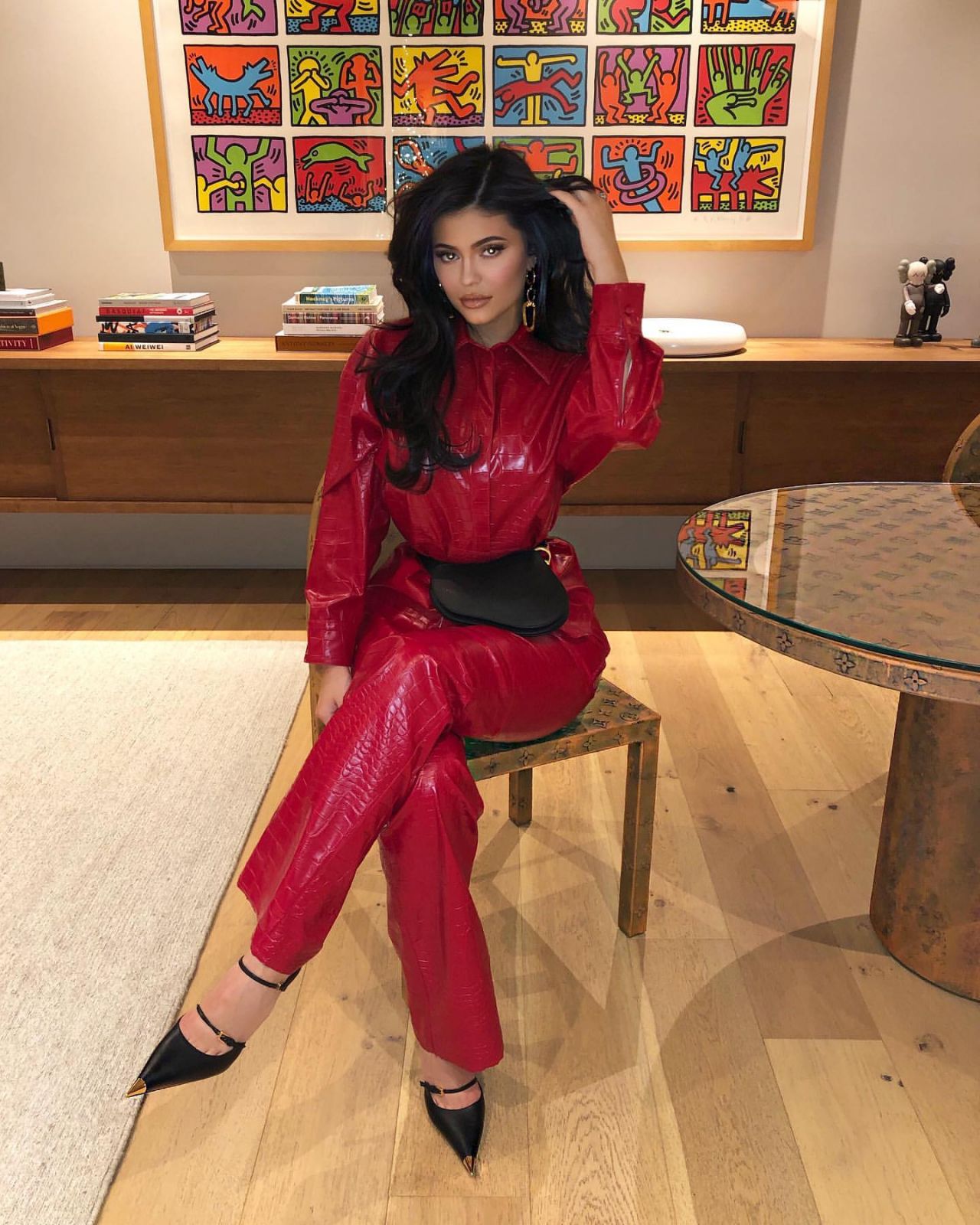 Kylie Jenner in sexy red outfit and heels social media photos