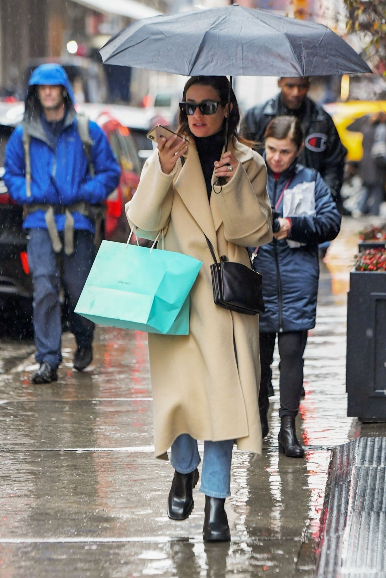 Lea Michele Underneath Umbrella - Out in New York 12/09/2019 • CelebMafia