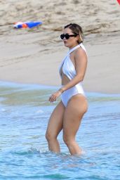 Rita Ora in a White Swimsuit on the Beach in Saint Barthélemy Island 12/21/2019