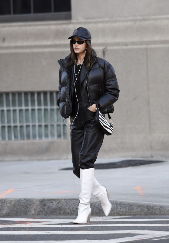 Irina Shayk in Puffer Jacket - New York 01/29/2020