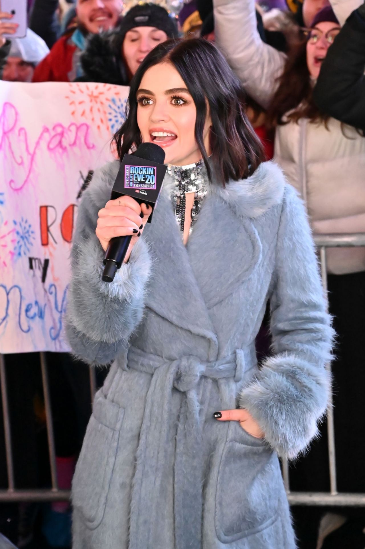 Lucy Hale - Filming in Times Square for New Years Celebrations in New