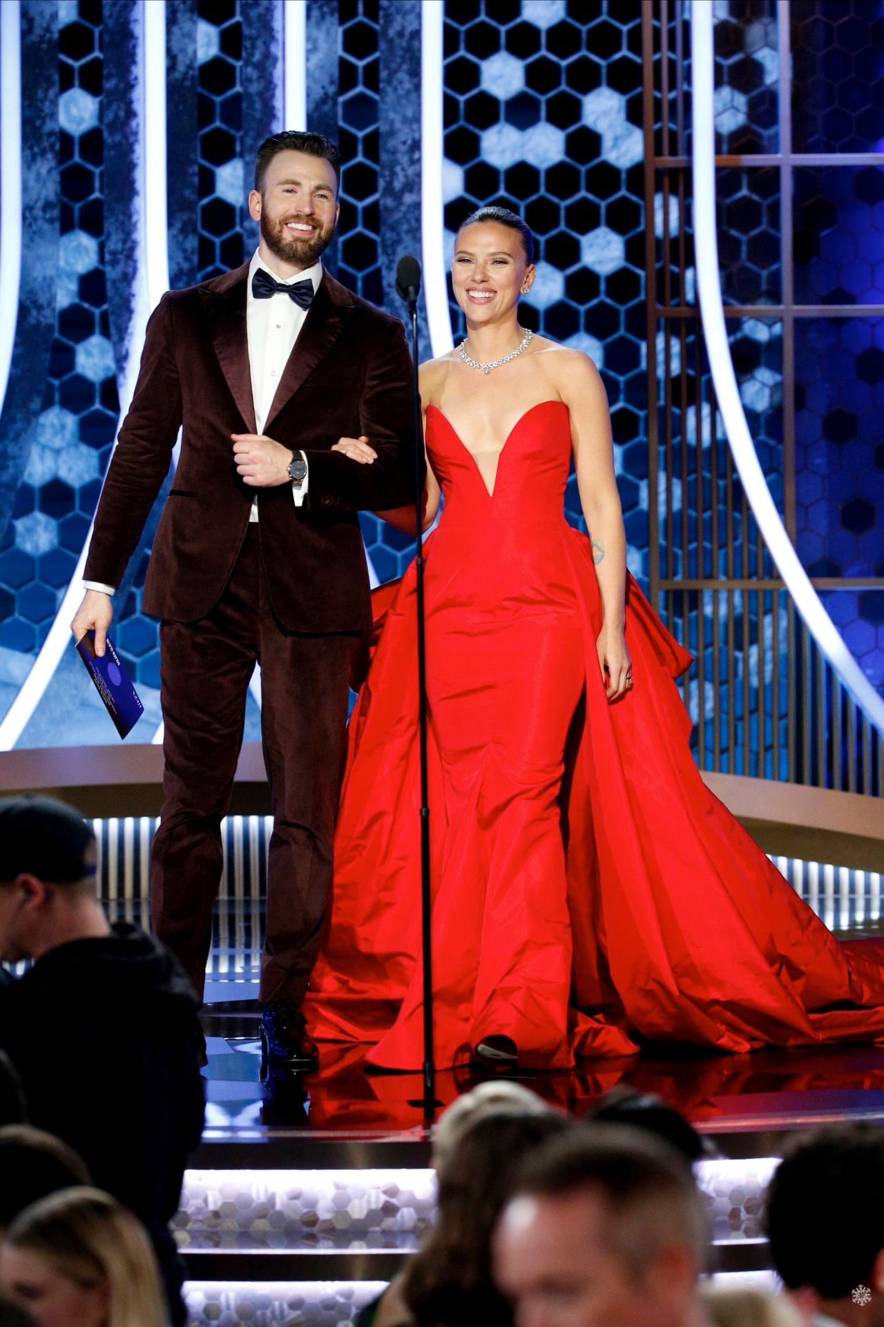 Scarlett Johansson and Chris Evans Onstage - 77th Annual Golden Globe