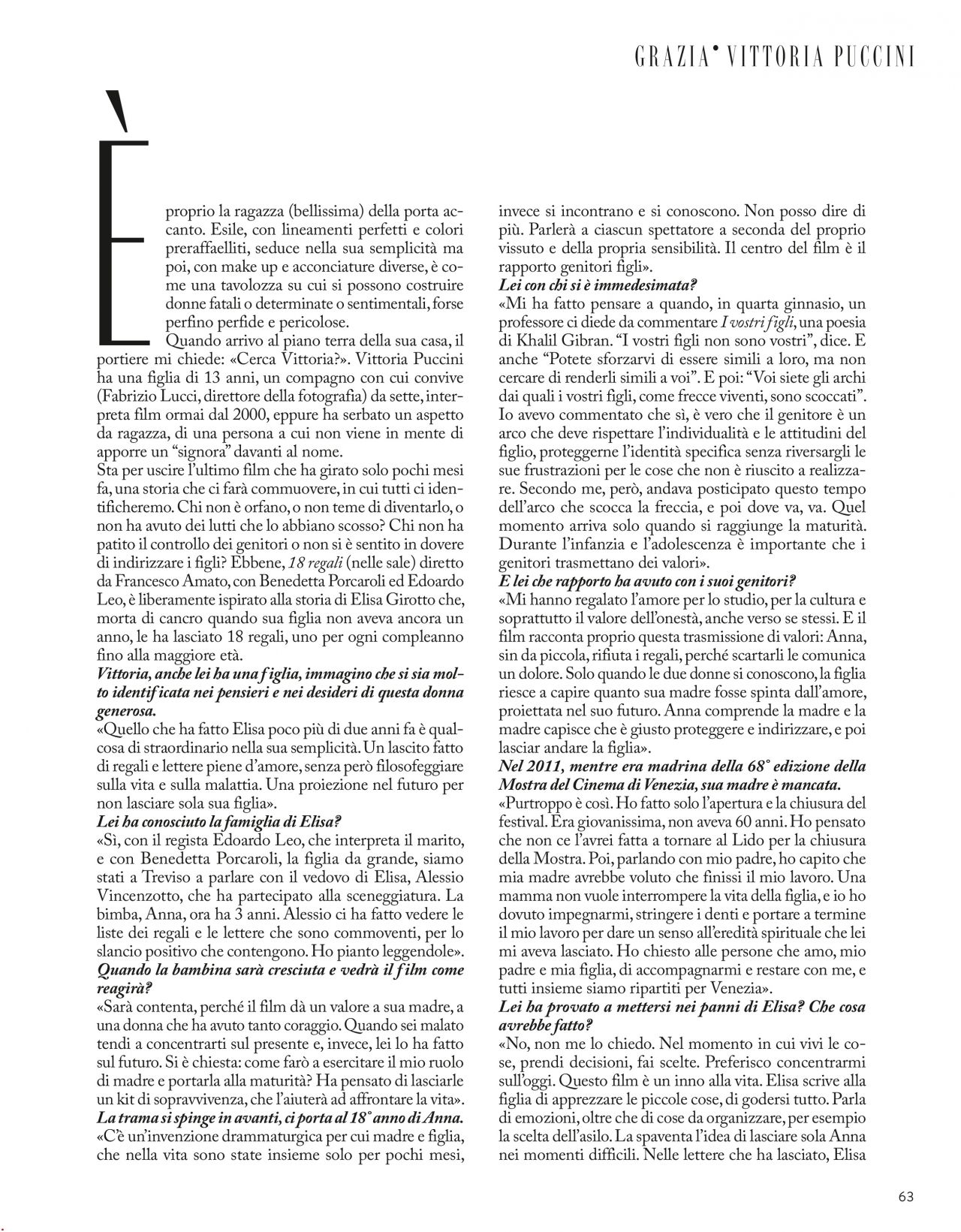 Vittoria Puccini - Grazia Magazine Italy 01/02/2020 Issue • CelebMafia