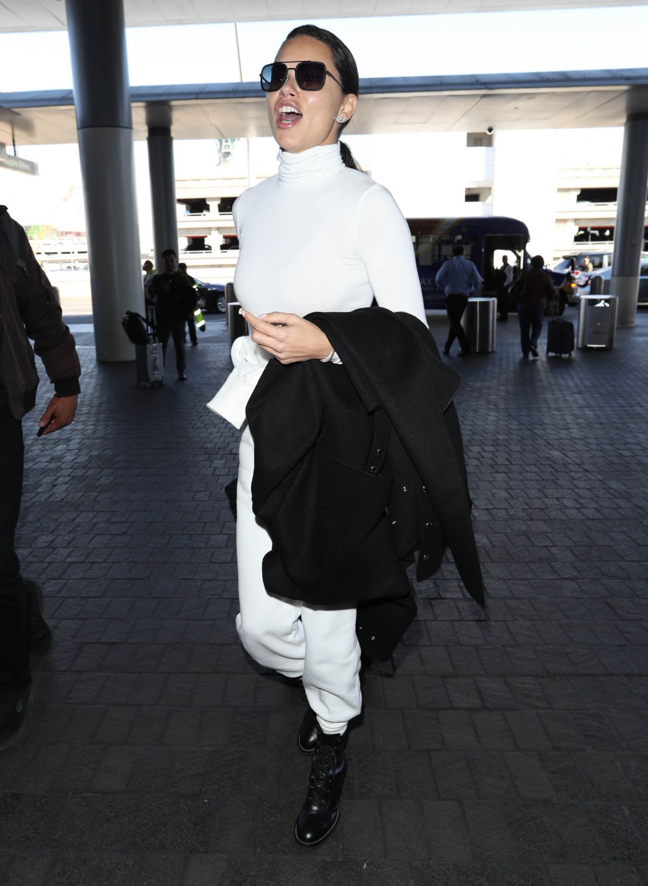 Adriana Lima in Travel Outfit - LAX Airport in Los Angeles 02/10/2020