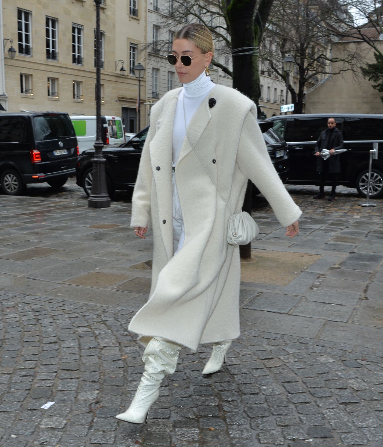 Hailey Rhode Bieber in a White Turtle-Neck Top and Matching Trousers 02 ...
