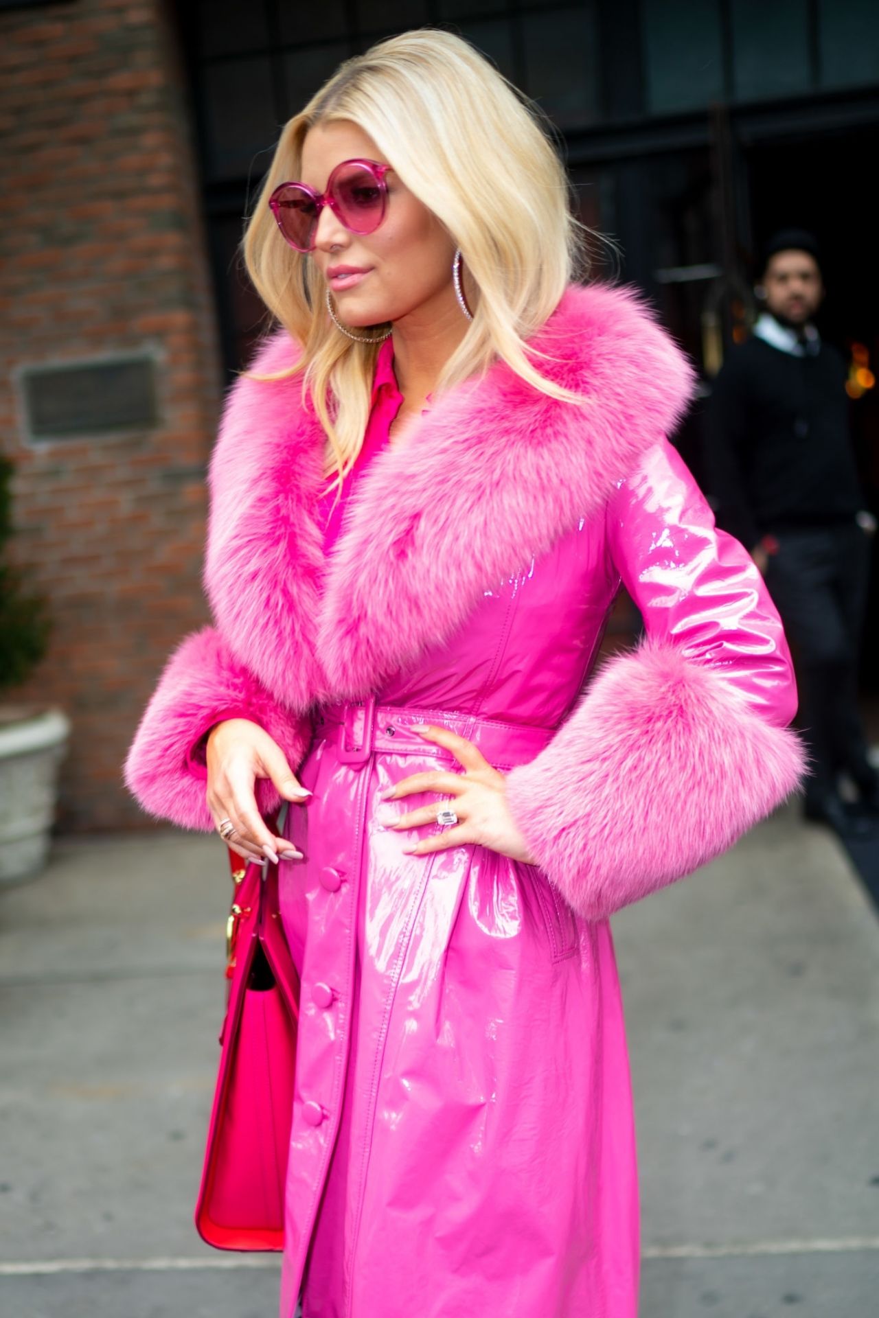 Jessica Simpson Wears Pink Jacket With Fur Trim: Channels Elle