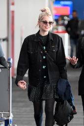 Lucy Boynton in a Black Denim Jacket and Floral Mini-Dress 02/16/2020