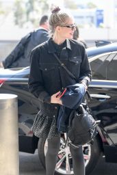 Lucy Boynton in a Black Denim Jacket and Floral Mini-Dress 02/16/2020