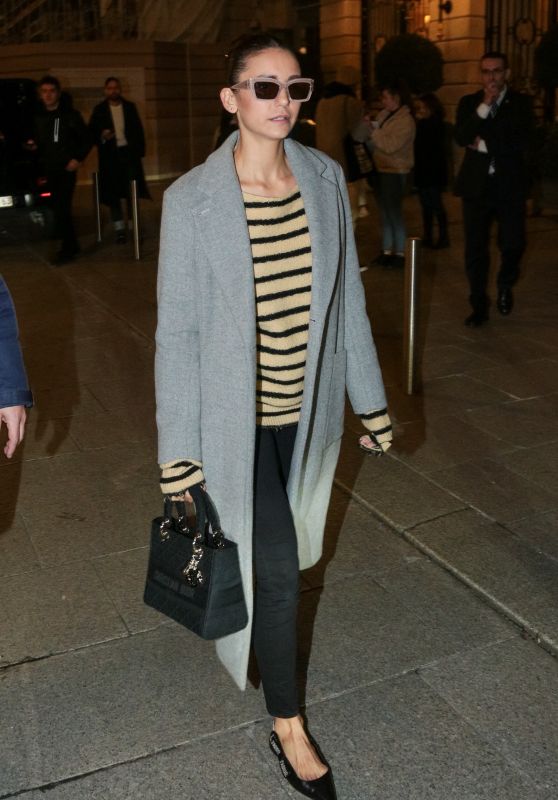Nina Dobrev in a Wool Coat - Leaving the Ritz Hotel in Paris 02/25/2020