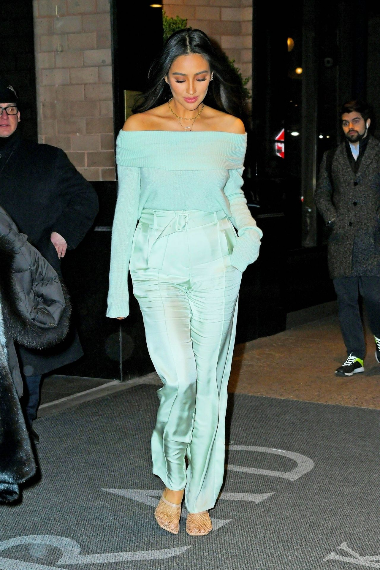 Shay Mitchell in Tiffany Blue Dress 02/19/2020 • CelebMafia