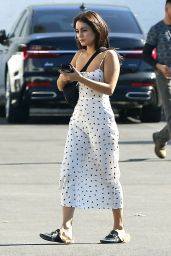 Vanessa Hudgens in a White Strawberry-Patterned Dress - Los Feliz 02/10/2020