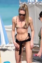 Candice Swanepoel in Leopard Print Bikini - Beach in Miami 03/01/2020