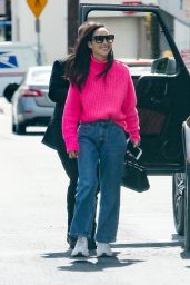 Cara Santana in a Bright Pink Sweater and Jeans 03/07/2020