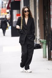 Emily Ratajkowski in a Black Blazer With Matching Slacks - Running Errands in NYC 03/10/2020