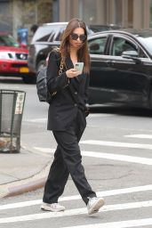 Emily Ratajkowski in a Black Blazer With Matching Slacks - Running Errands in NYC 03/10/2020