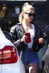 Hailey Rhode Bieber in Jeans Shorts and Black Jacket in Hollywood 03/03/2020