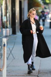 Hailey Rhode Bieber in White Tank, Jeans and Covered Up in a Long Black Coat - LA 03/02/2020