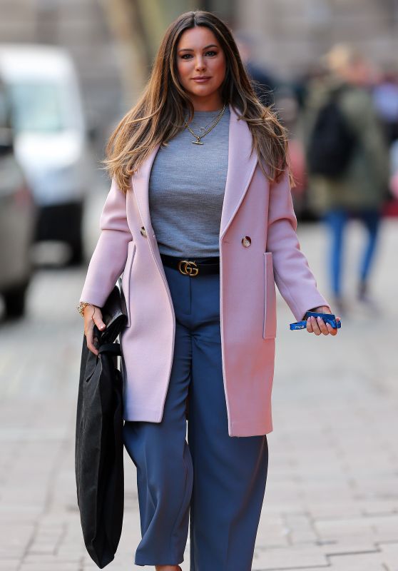 Kelly Brook in a Pink Coat and Smart Trousers - London 03/02/2020