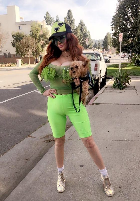 Phoebe Price in a Neon Green Look - Beverly Hills 03/05/2020