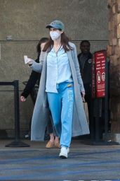 Alexandra Daddario Dons Surgical Mask and Wraps Up in Long Coat 04/02/2020