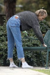 Diane Kruger Wiping Down a Park Bench - Los Angeles 04/08/2020