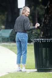 Diane Kruger Wiping Down a Park Bench - Los Angeles 04/08/2020