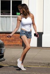 Lizzie Cundy in Skimpy Denim Hotpants and White Bodysuit in London 04/20/2020