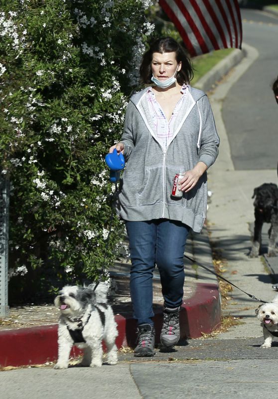 Milla Jovovich - Walking Her Dogs in Los Angeles 04/24/2020