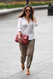 Myleene Klass in a Chic White Shirt and Red Chanel Handbag - London 04/29/2020