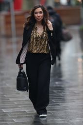Myleene Klass in a Gold Blouse and Black Pantsuit - Smooth Radio in London 04/06/2020
