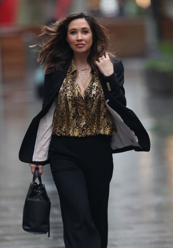 Myleene Klass in a Gold Blouse and Black Pantsuit - Smooth Radio in London 04/06/2020