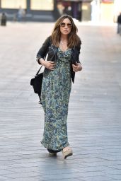 Myleene Klass in Floral Maxi Dress and Black Leather Jacket 04/23/2020