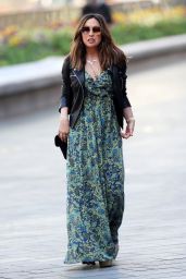 Myleene Klass in Floral Maxi Dress and Black Leather Jacket 04/23/2020