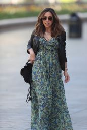 Myleene Klass in Floral Maxi Dress and Black Leather Jacket 04/23/2020