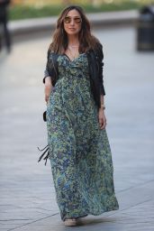 Myleene Klass in Floral Maxi Dress and Black Leather Jacket 04/23/2020