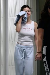 Selena Gomez in White Tank Top and Sweatpants - Los Angeles 04/01/2020