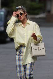 Ashley Roberts in a Pale Yellow Shirt and Gingham Trousers 05/13/2020