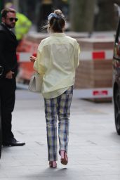 Ashley Roberts in a Pale Yellow Shirt and Gingham Trousers 05/13/2020