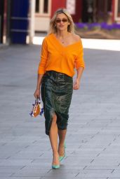 Ashley Roberts in Green Leather Pencil Skirt and Orange Sweater - London 05/12/2020