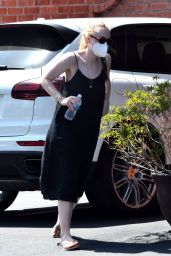 Dakota Fanning in Sleeveless Black Dress - Out in LA 05/09/2020