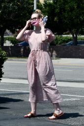 Elle Fanning in Floral Sun-Dress - Los Angeles 05/09/2020
