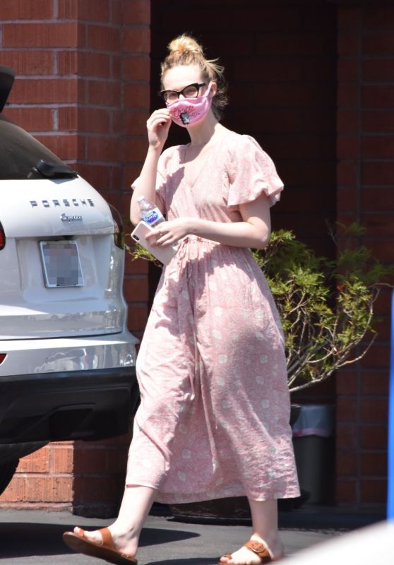 Elle Fanning in Floral Sun-Dress - Los Angeles 05/09/2020