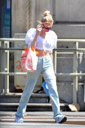 Elsa Hosk in Cropped White Blouse - Out in NYC 05/15/2020