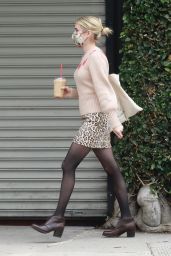 Emma Roberts Casual Chic in Leopard Print Skirt - Getting Coffee in LA 05/12/2020