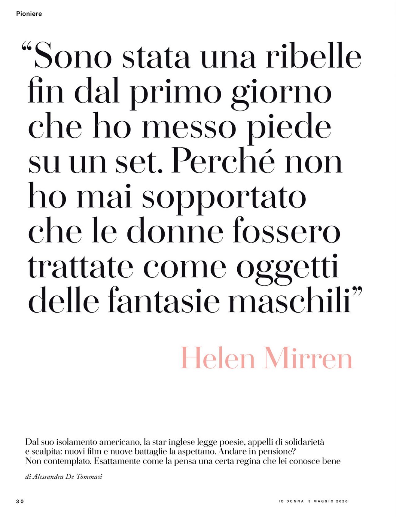 Helen Mirren - Io Donna del Corriere Della Sera 05/03/2020 Issue ...
