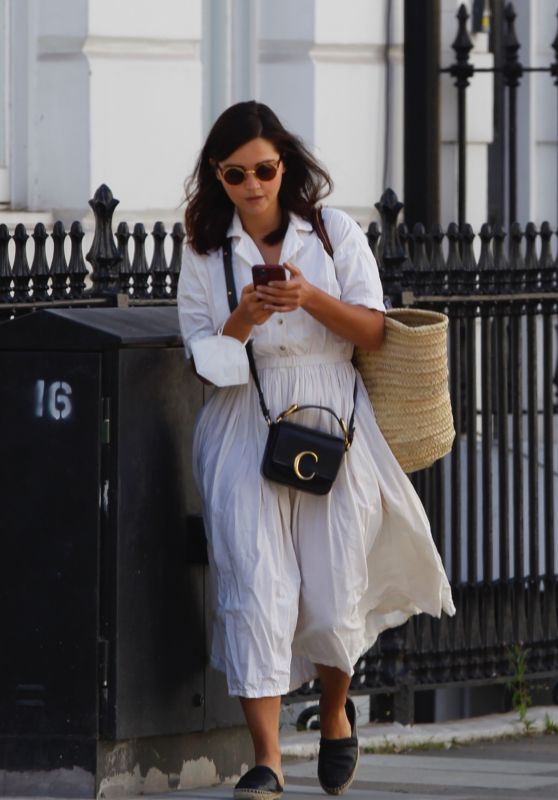 Jenna Coleman in White Cotton shirt Dress and Espadrilles 05/29/2020